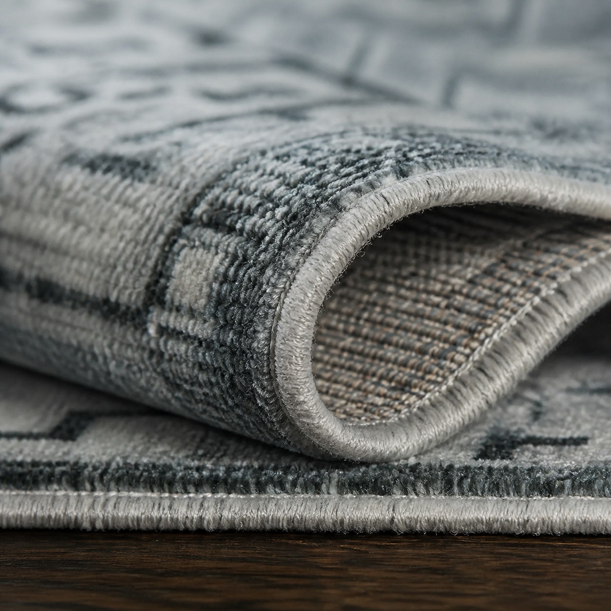 Carpet Collection weave, bound edge and backing construction close-up